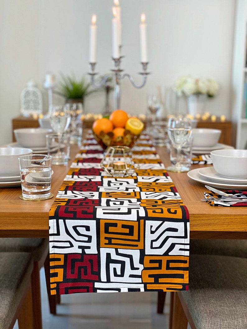 African MudCloth Table Runner with Napkins Dining Table Set /