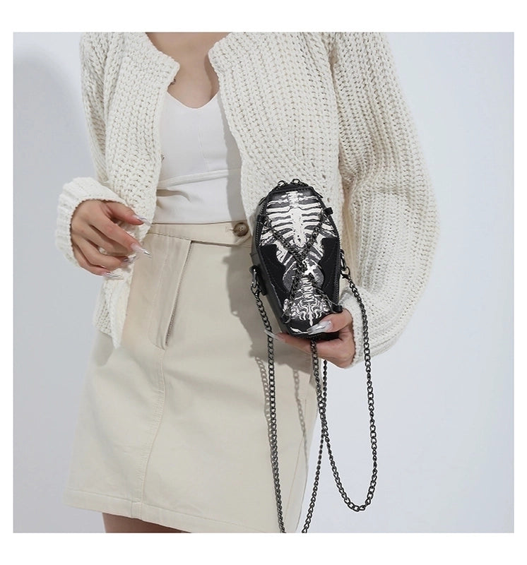 Halloween Women's Small Pu Leather Cross Skull Streetwear Pillow Shape Zipper Crossbody Bag