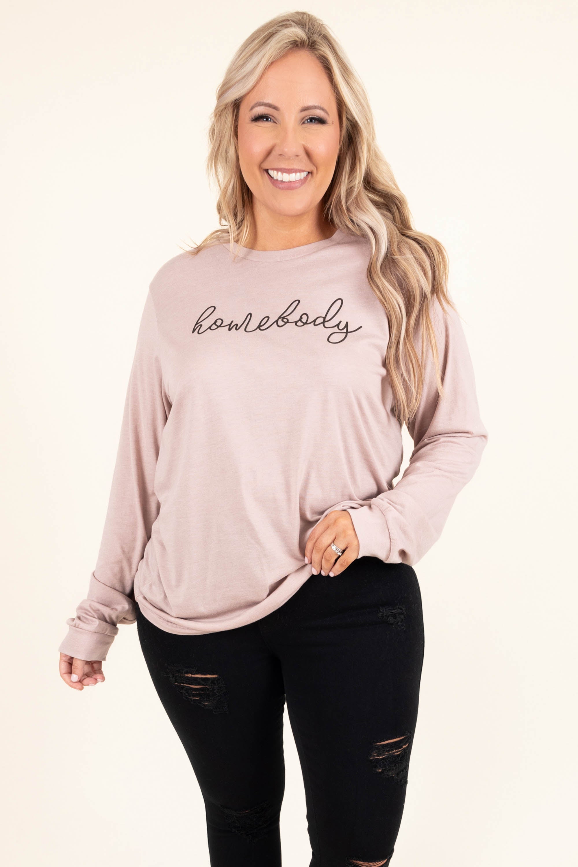 Homebody Top. Heather Pink Gravel