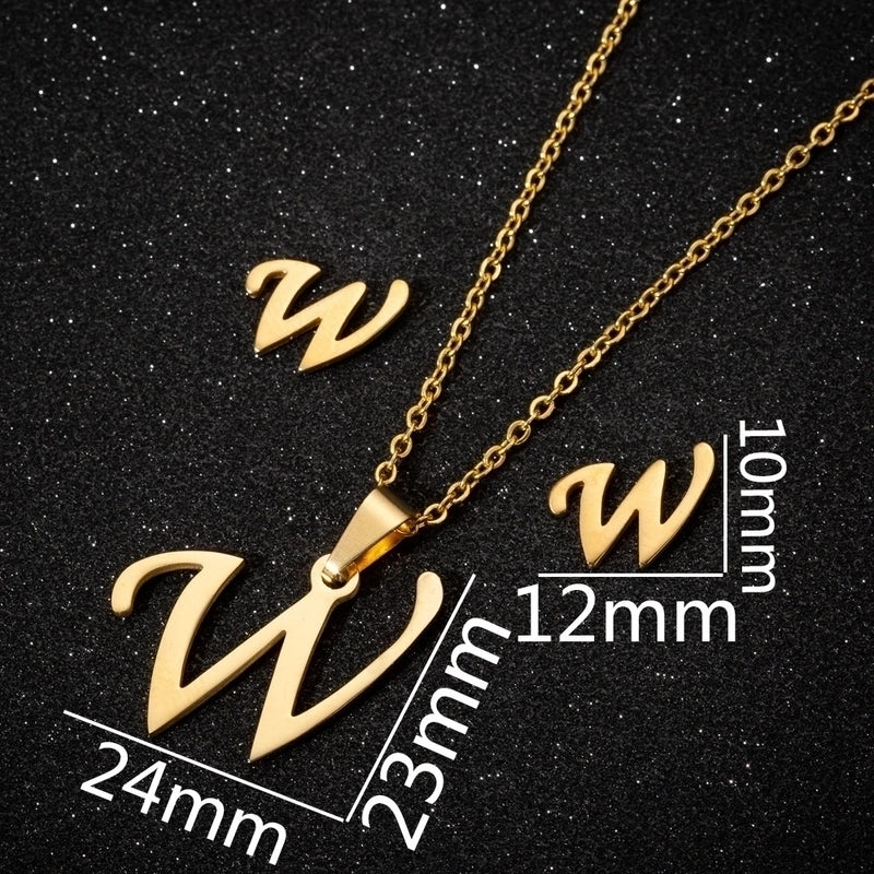 Women's Fashion Minimalist Letter Stainless Steel Pendant Necklace Ear Studs Plating Jewelry Sets
