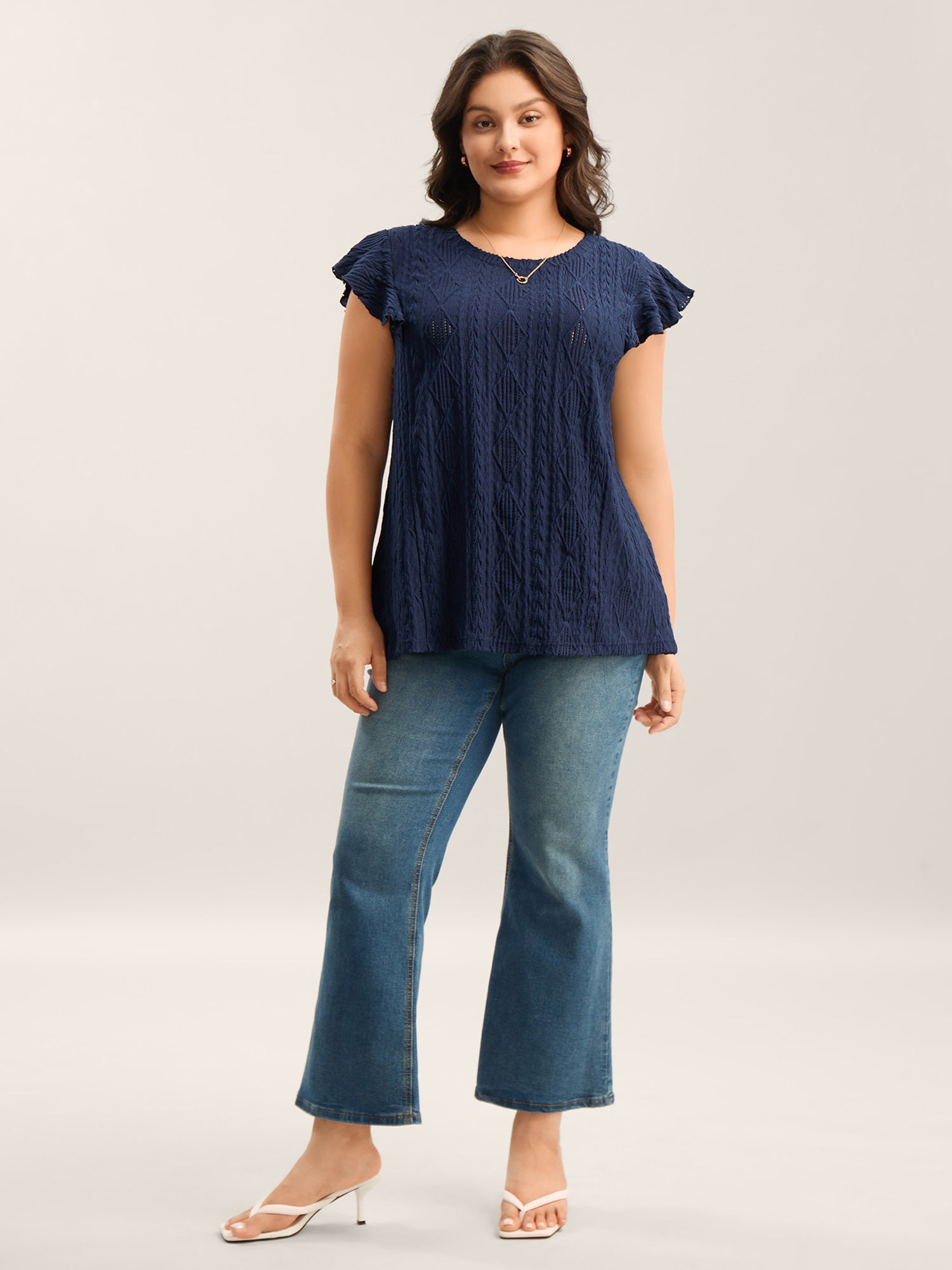 Textured Solid Flutter Sleeve Plain Top