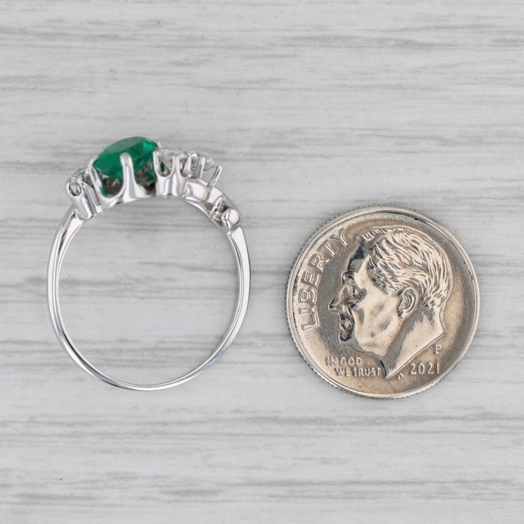 Vintage 1.17ctw Lab Created Emerald Diamond Ring 14k White Gold Size 6.5