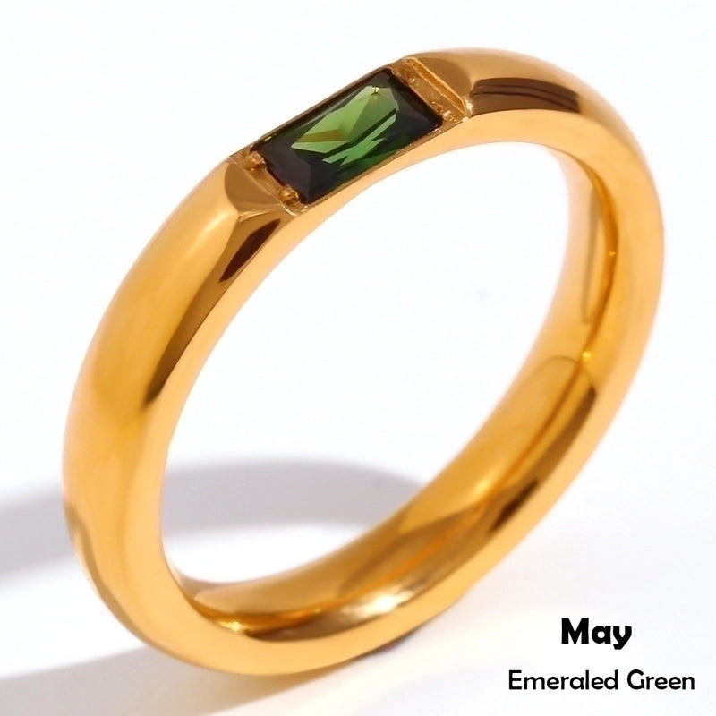 Fashion Rectangle 304 Stainless Steel Birthstone Zircon 18K Gold Plated Plating Rings