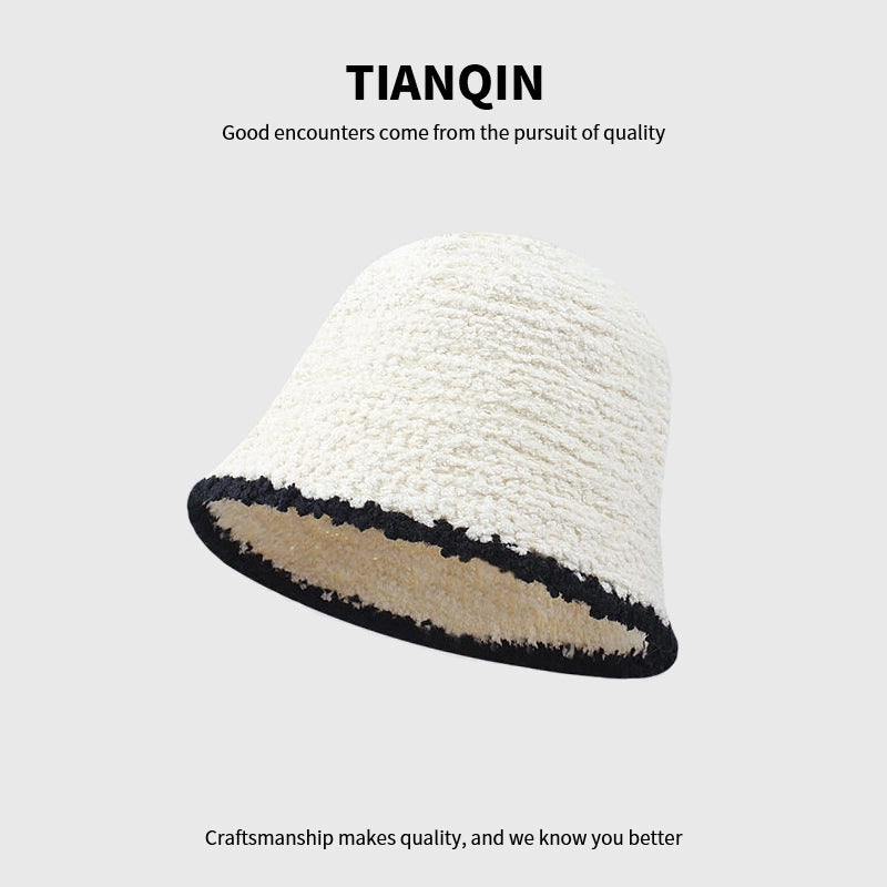 Fisherman Hat Women's Autumn And Winter Big Head Circumference Face-looking Small Bucket Hat Plain Warm Face-covering Plush Basin Hat For Women