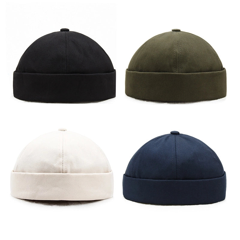 Spring And Summer Sailor's Hat Beanless Flanged Monster Hat Men's Melon Skin Hat Solid Color Pure Cotton Yuppie Hat For Men And Women