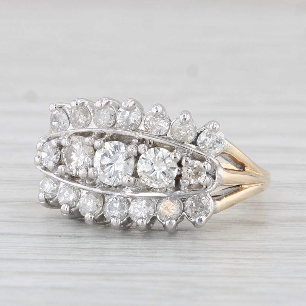 Vintage Tiered 0.90ctw Diamond Ring 14k Gold Size 4.5