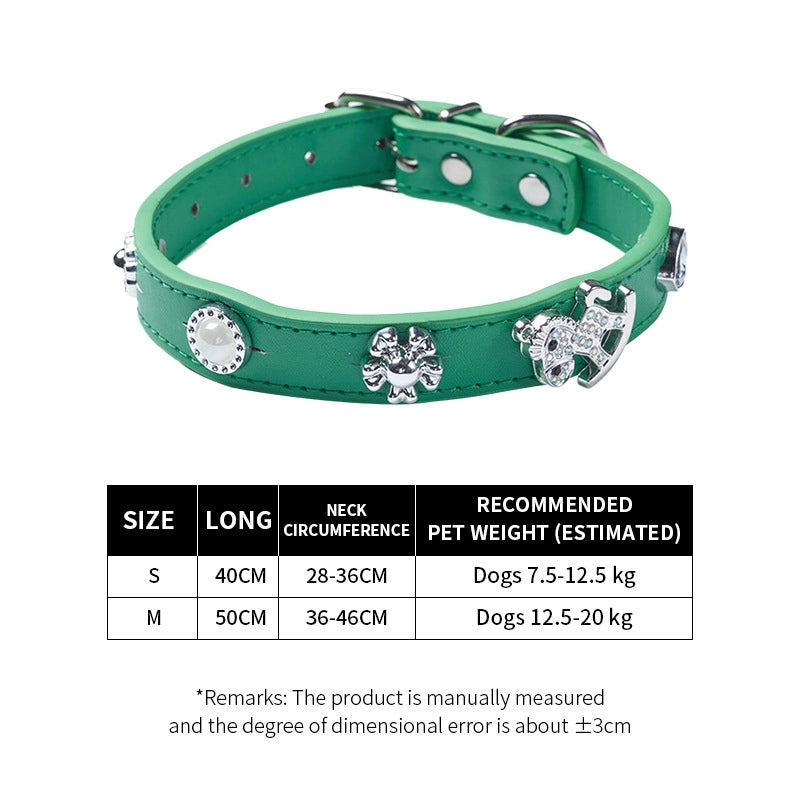 Cool Style Pu Leather Bear Rhinestone Inlaid Pearls Pet Collar