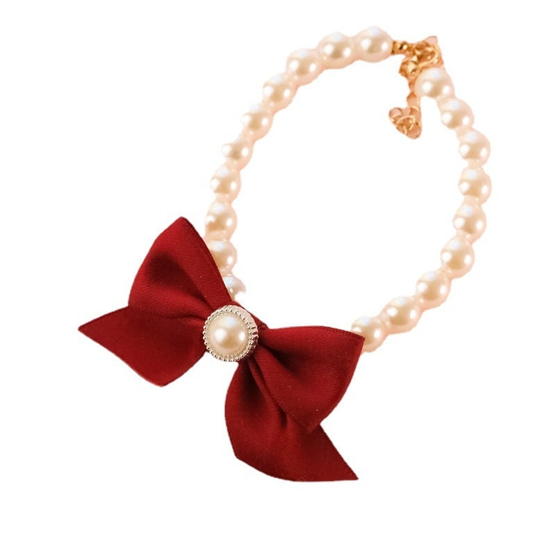 Vintage Bowknot Pearl Pet Necklace