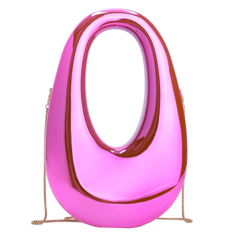 Women's Medium PVC Geometric Solid Color Streetwear Oval Magnetic Buckle Bucket Bag
