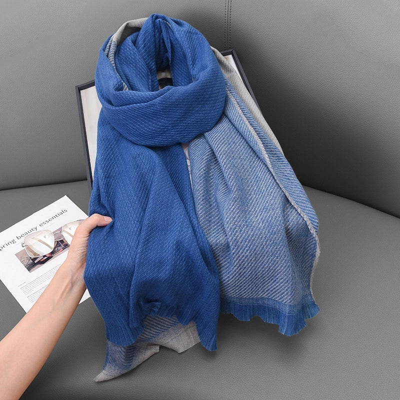 Women's Basic Color Block Polyester Tassel Scarf