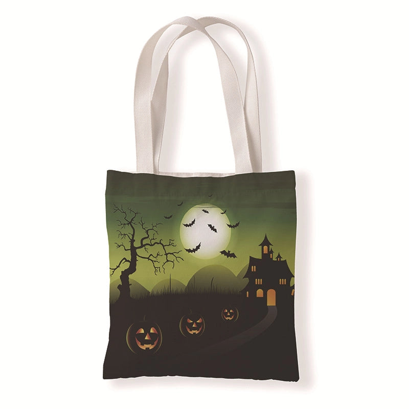 Halloween Women's Medium Canvas Pumpkin Letter Elegant Streetwear Square Open Canvas Bag