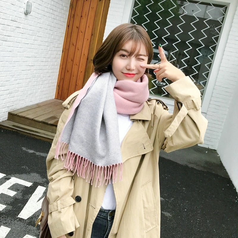 Autumn And Winter New Thickened Cashmere Double-Sided Scarf Women's Popular Versatile Color Matching Shawl Scarf