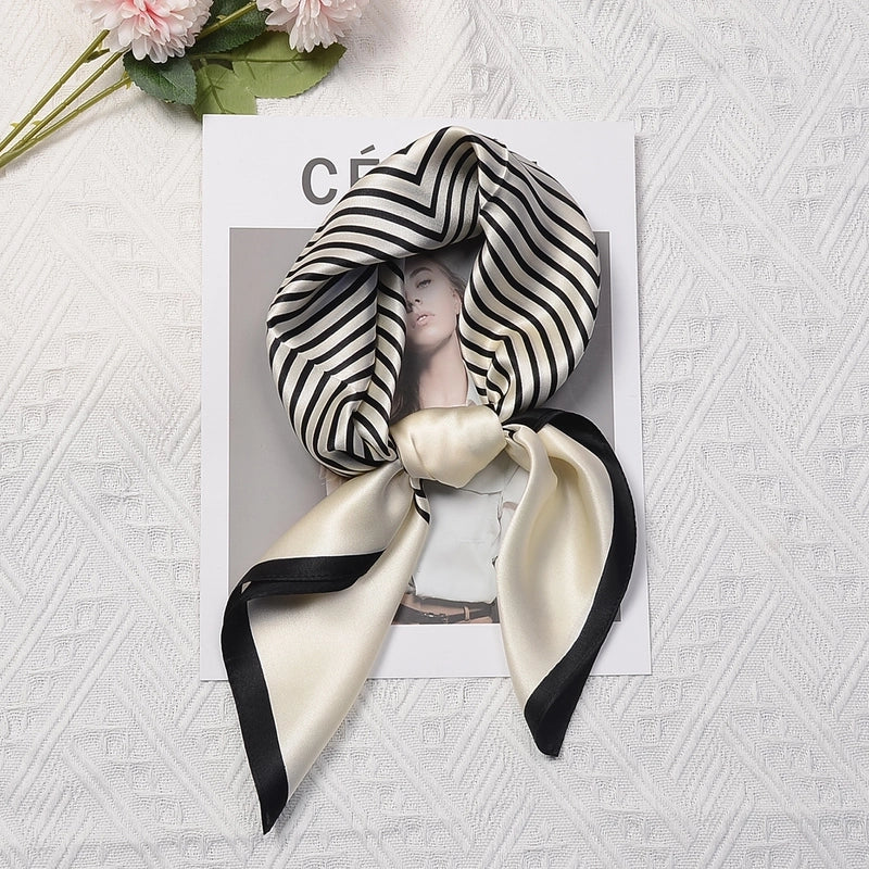 Silk Scarf Women's Spring Fashion Striped Silk Scarf 70 Square Scarf Advanced Sunscreen Scarf