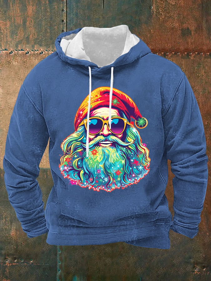 Men's Christmas Hippie Santa Print Casual Hoodie