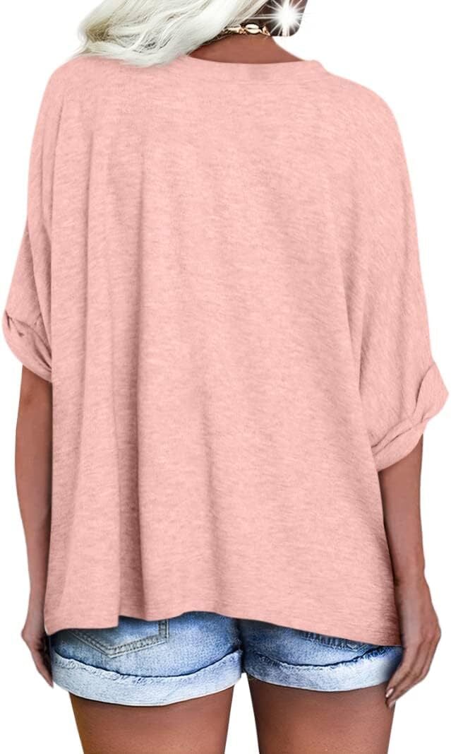🔥PROMOTION LAST DAY🔥Women's Summer Tops Oversized Tshirts Half Sleeve Loose Fit V Neck Casual Blouse Tee