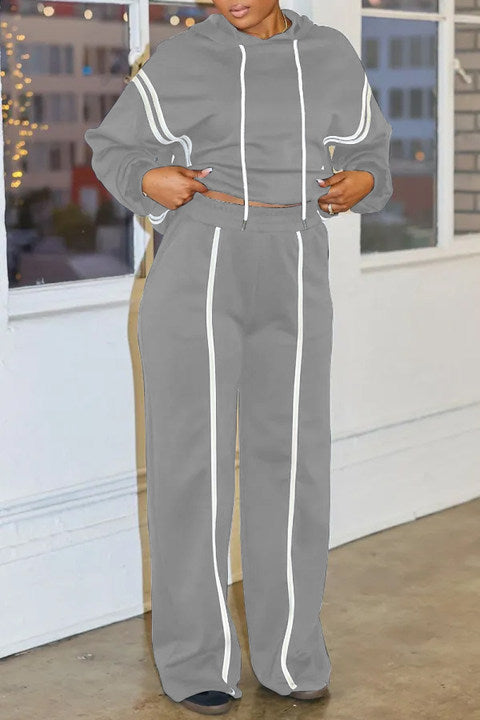 Casual Sportswear Daily Solid Color Draw String Hooded Long Sleeve Two Pieces