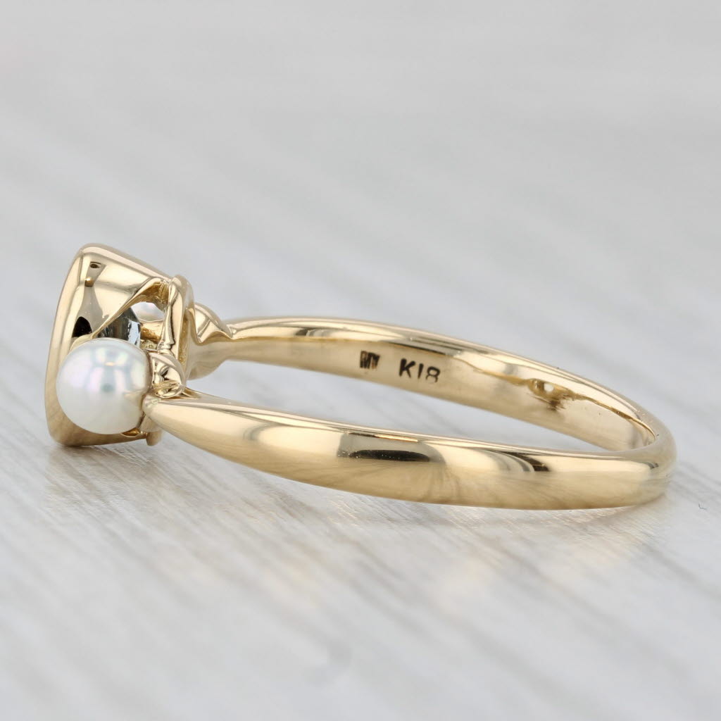 0.76ct Oval Aquamarine Cultured Pearl Ring 18k Yellow Gold Size 9