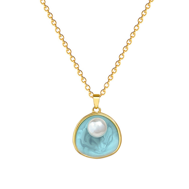 Oil-Dropping Pearl Simple Fashionable And Gorgeous Personality Necklace For Women All-Match Clavicle Chain Titanium Steel