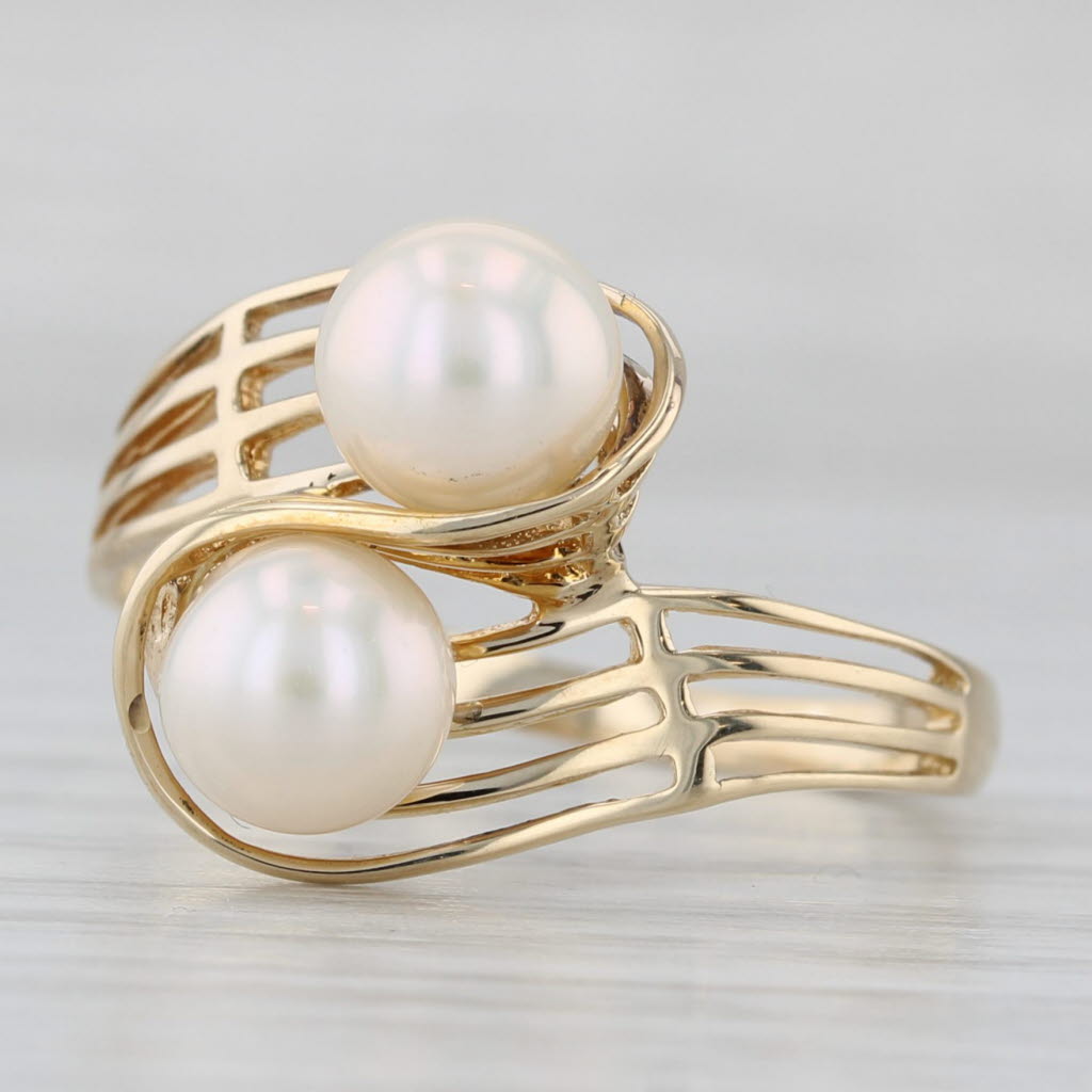 Cultured Pearl Bypass Ring 10k Yellow Gold Size 10.25