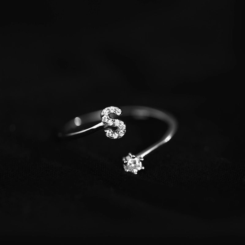 Ig Style Minimalist Letter Copper Plating Inlay Zircon Open Ring