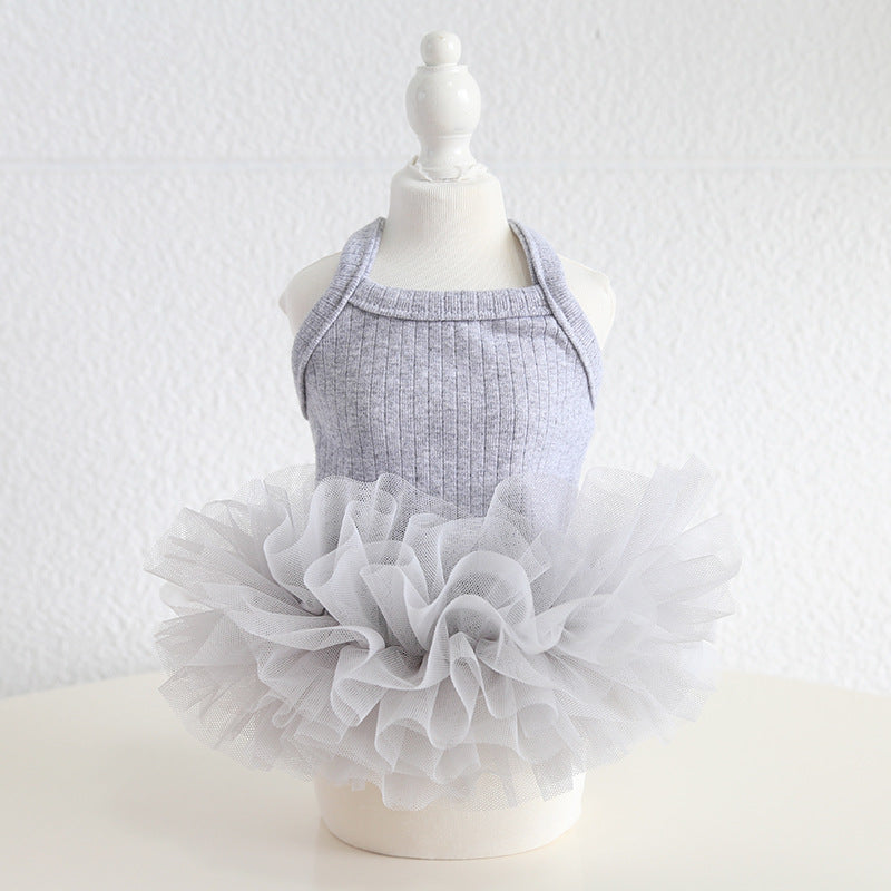 Cotton Solid Color Dog Cat Lace Dress