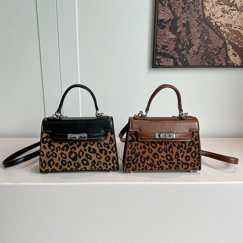 Women's Medium Pu Leather Leopard Streetwear Square Lock Clasp Shoulder Bag Handbag Crossbody Bag