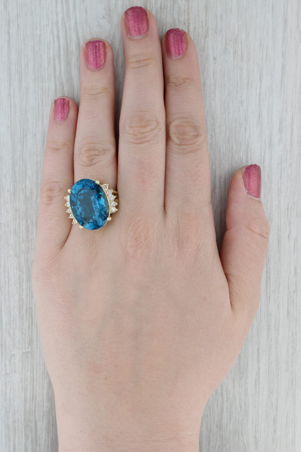 33.05ctw Blue Topaz Diamond Ring 14k Yellow Gold Size 9 Cocktail