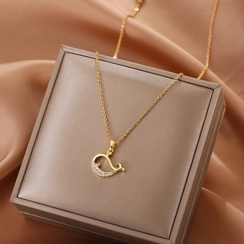 Fashion Round Titanium Steel Inlay Zircon Pendant Necklace