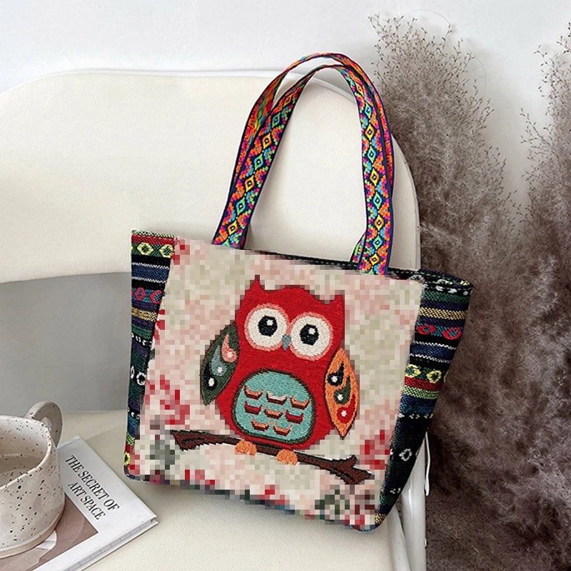 Women's Medium Canvas Animal Vacation Ethnic Style Square Zipper Tote Bag