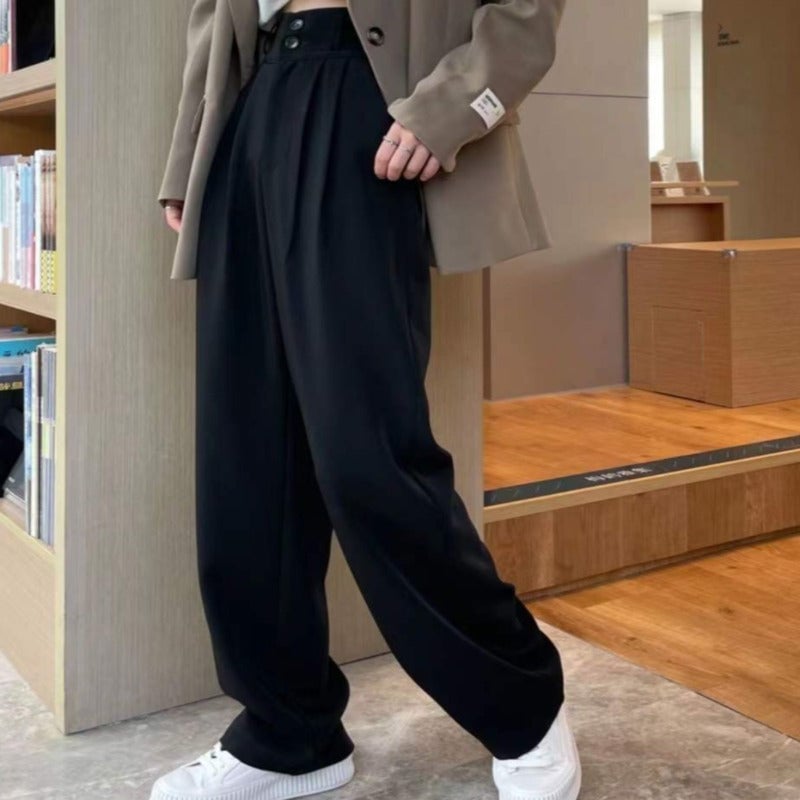Two Buttons Wide Leg Pants For Women