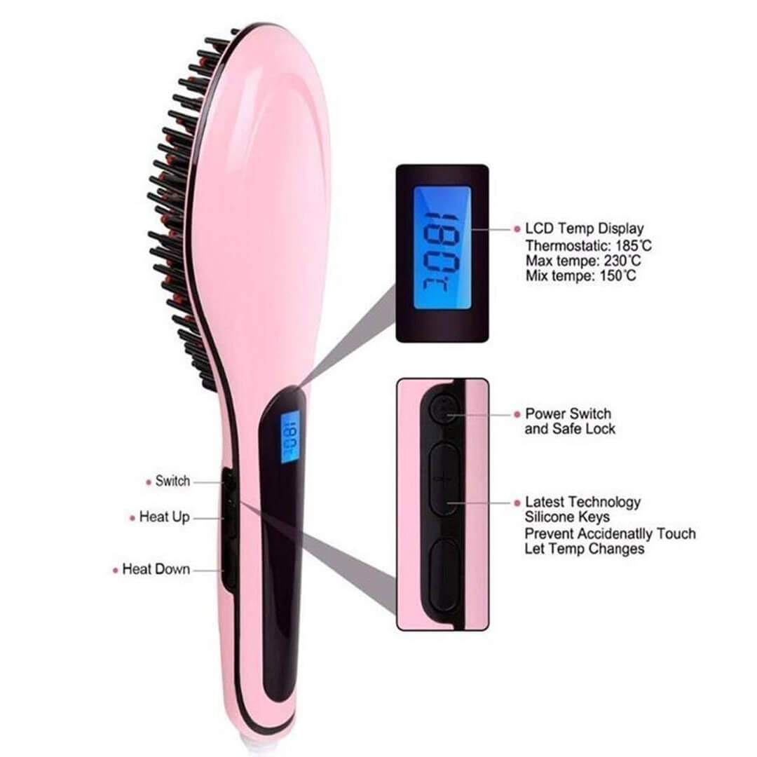 Electric Brush Straightener Comb Lcd Display