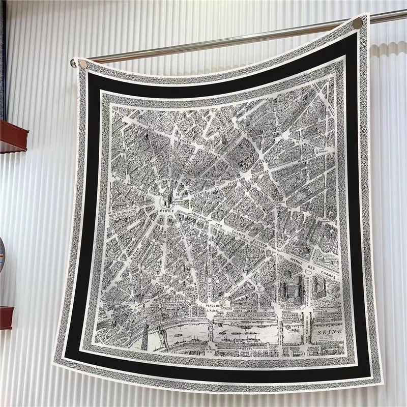 New High Quality Twill Forged Large Square Fashion 90*90cm Printed Silk Scarf Sunscreen Shawl Scarf