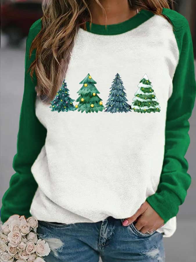 Women's Christmas Trees Print Casual Long Sleeve Hoodie