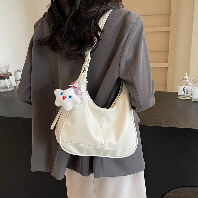 Women's Medium Pu Leather Solid Color Basic Classic Style Sewing Thread Zipper Underarm Bag
