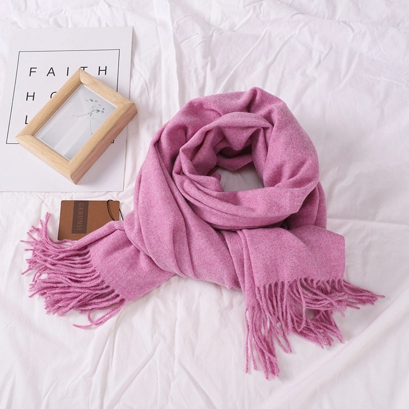 Solid Color Prickly Wool Scarf Women's 300g Ge Run Si Imitation Cashmere Thickened Scarf Japanese Style Plain Scarf For Autumn And Winter