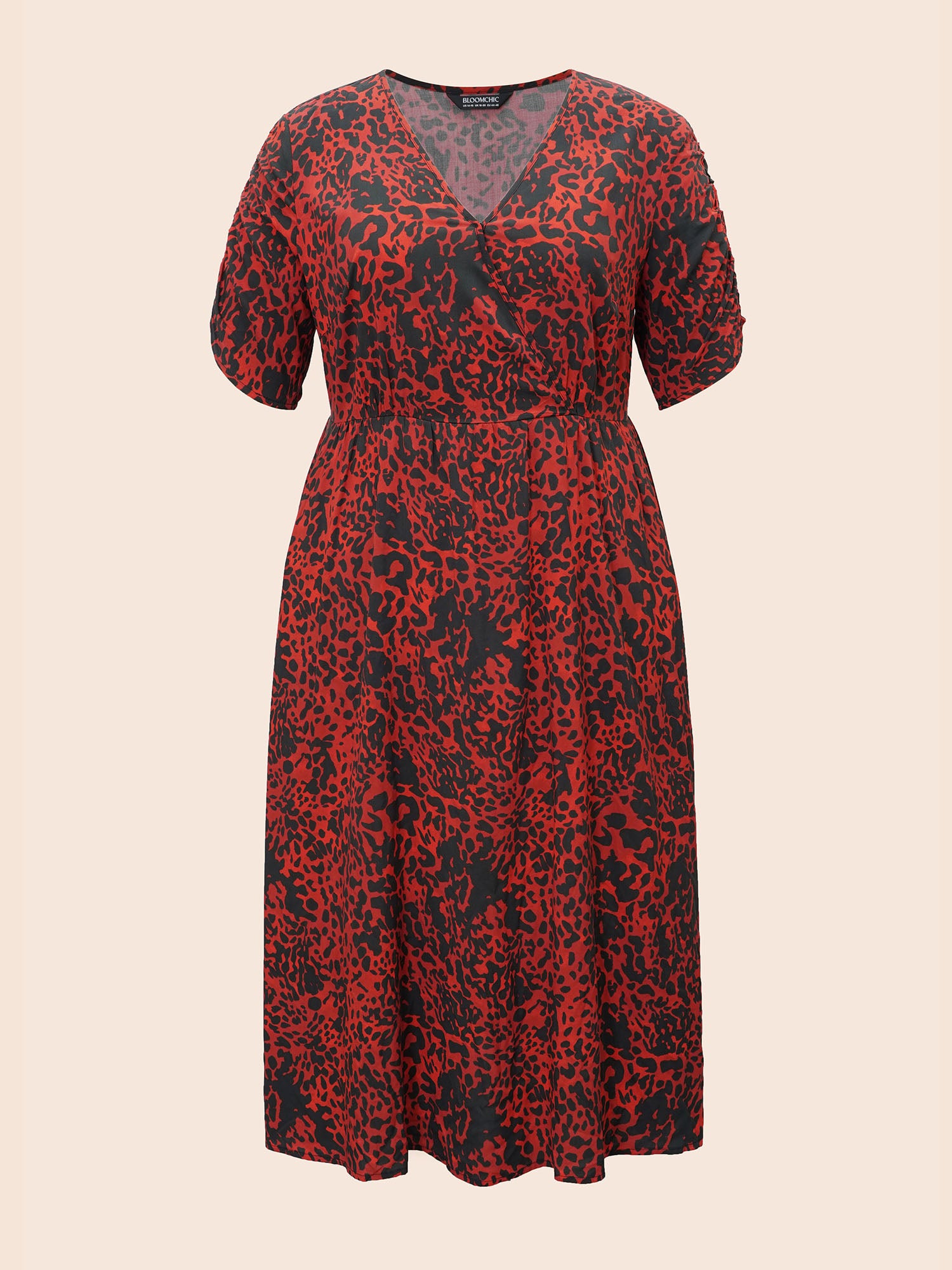 Leopard Print V Neck Gathered Dress