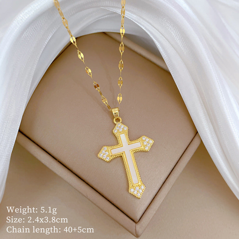 Minimalist Geometric Titanium Steel Diamond Inlay Necklaces