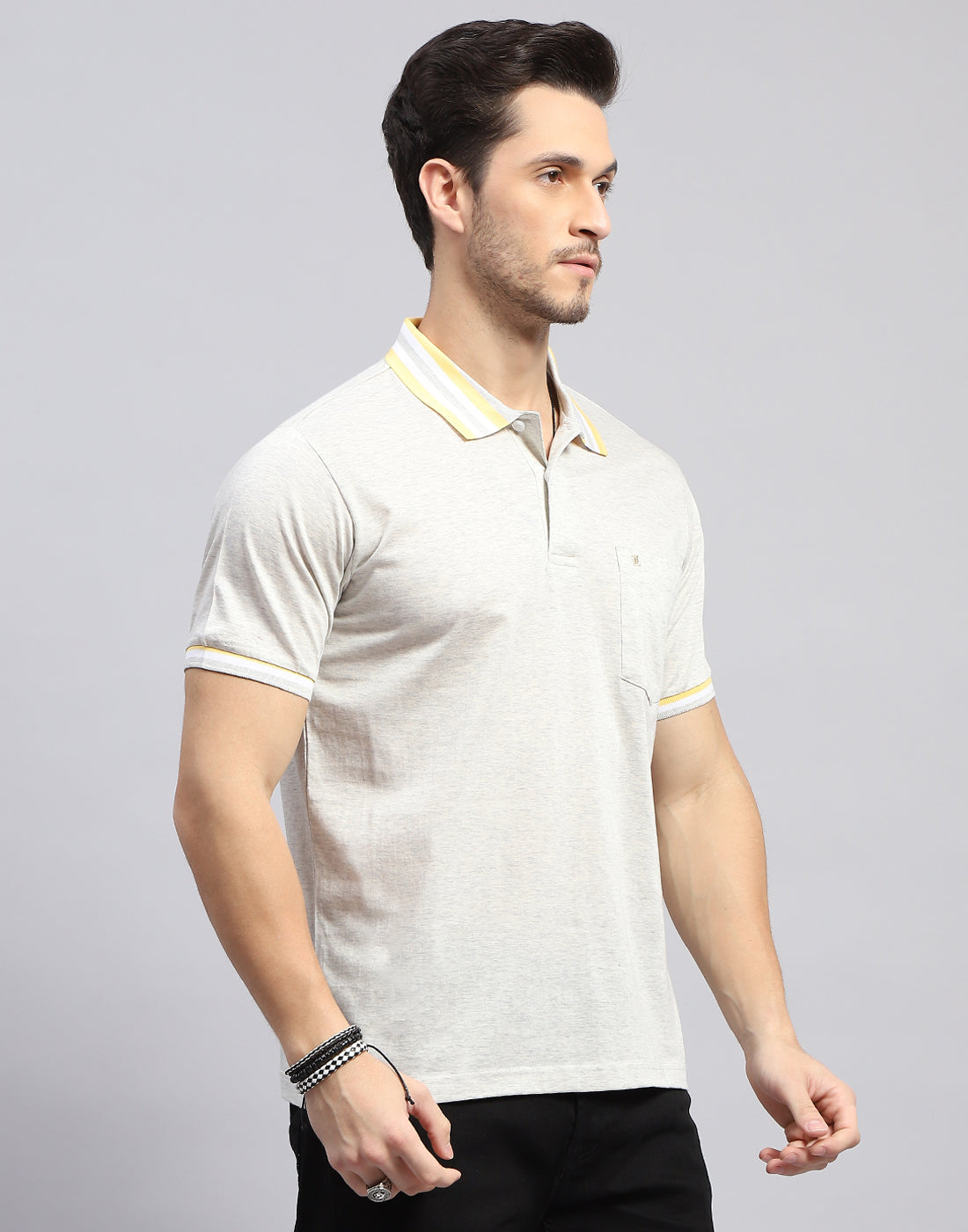 Men Off White Solid Polo Collar Half Sleeve T-Shirt