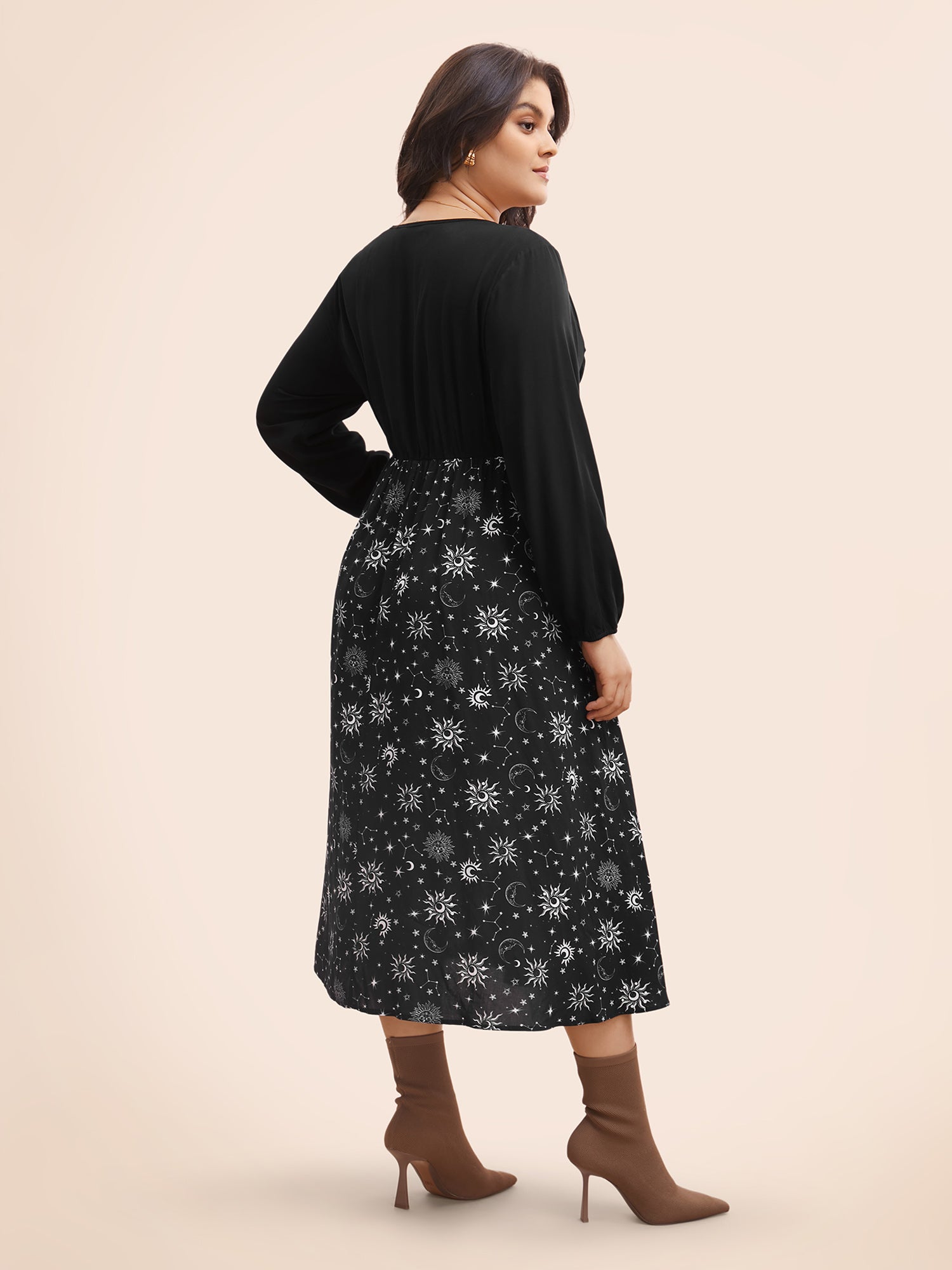 Moon & Star Print Patchwork Dress