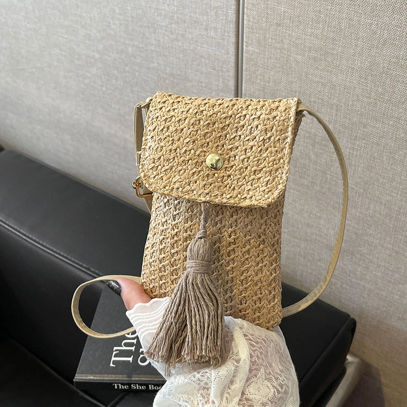 Women's Small Straw Solid Color Streetwear Straw Square Flip Cover Crossbody Bag