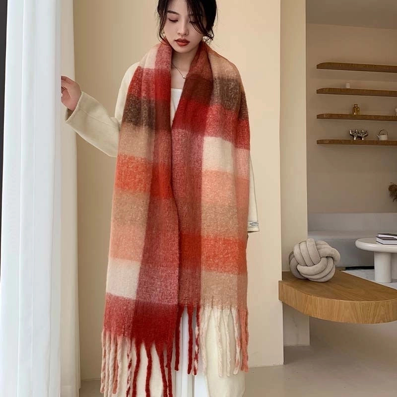 Popular Spring And Winter AC Scarf Warm Thickened Color Plaid Scarf Scarf Shawl Fashionable Western Style Outer Wear