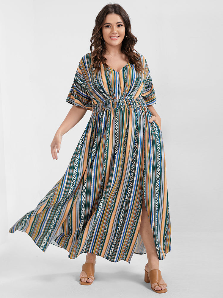 Bandana Split Dolman Sleeve Pocket Maxi Dress