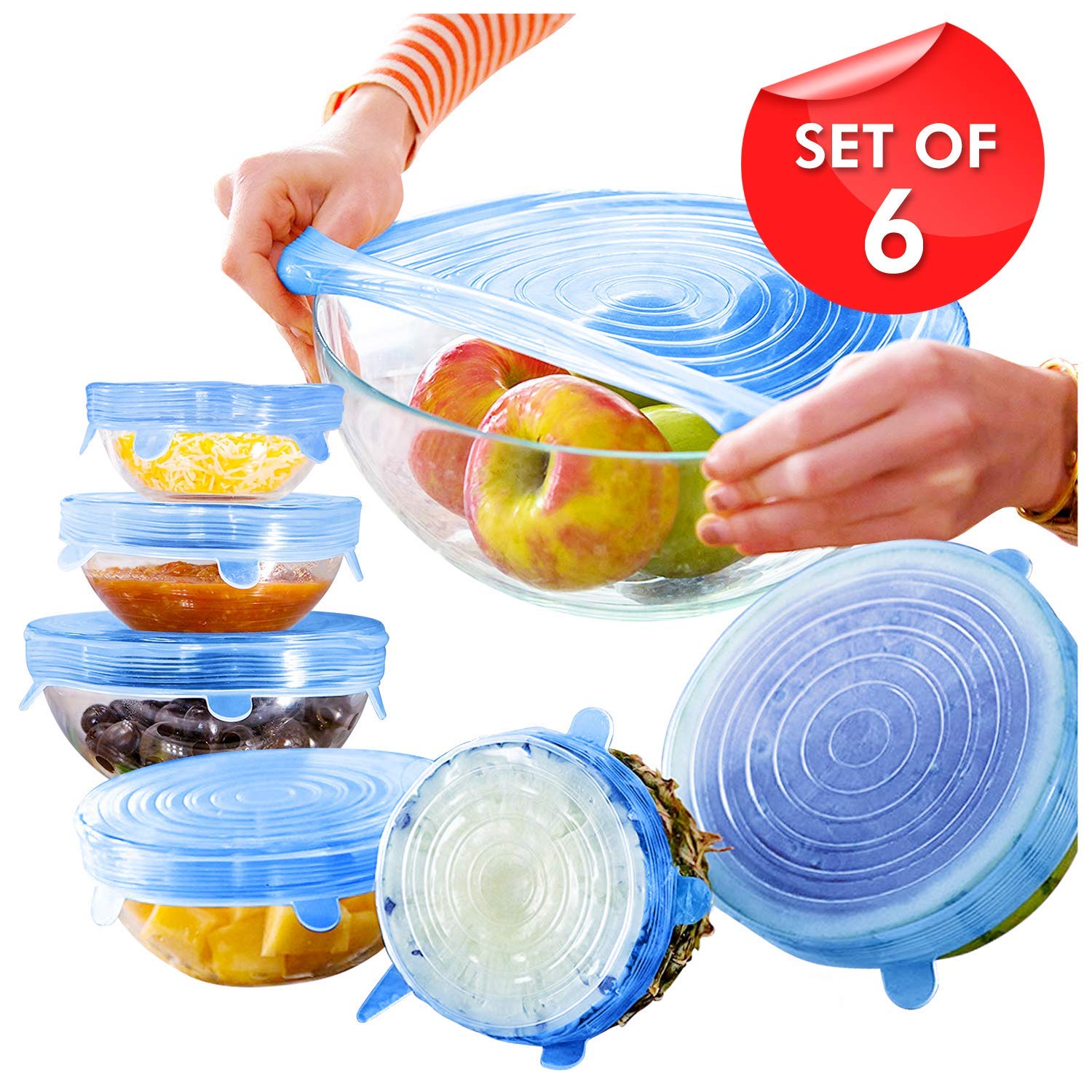 Silicone Stretch lids Reusable eco-Friendly Stretchy lids and Covers for Food and Bowl