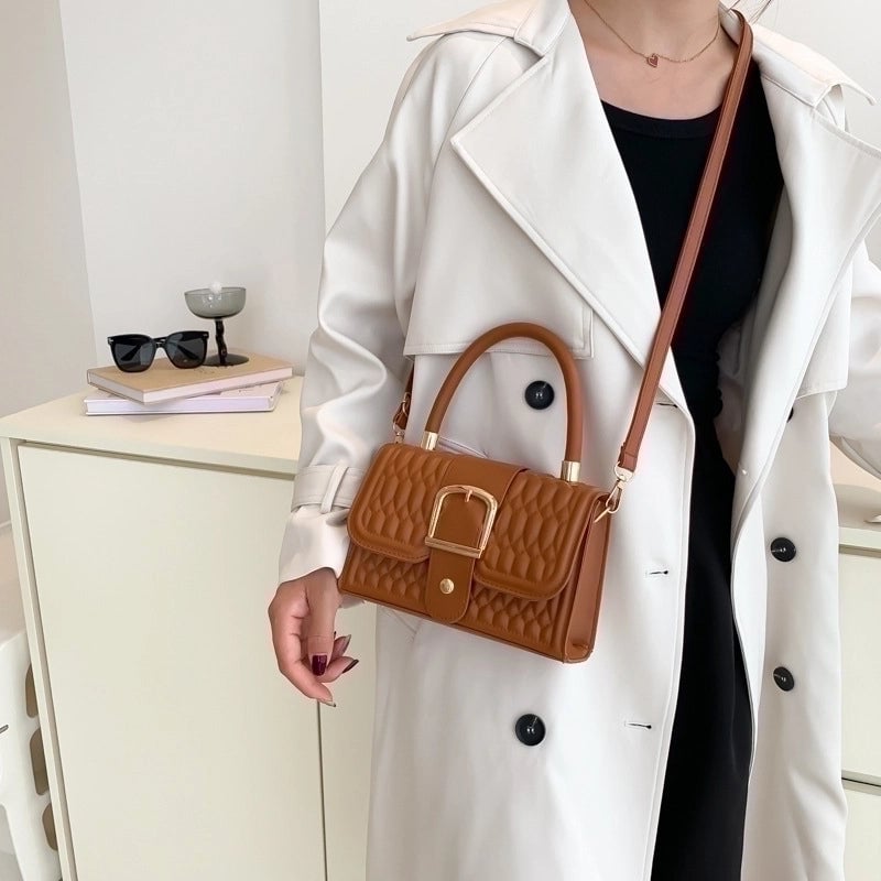 Women's Medium Pu Leather Solid Color Fashion Square Lock Clasp Crossbody Bag