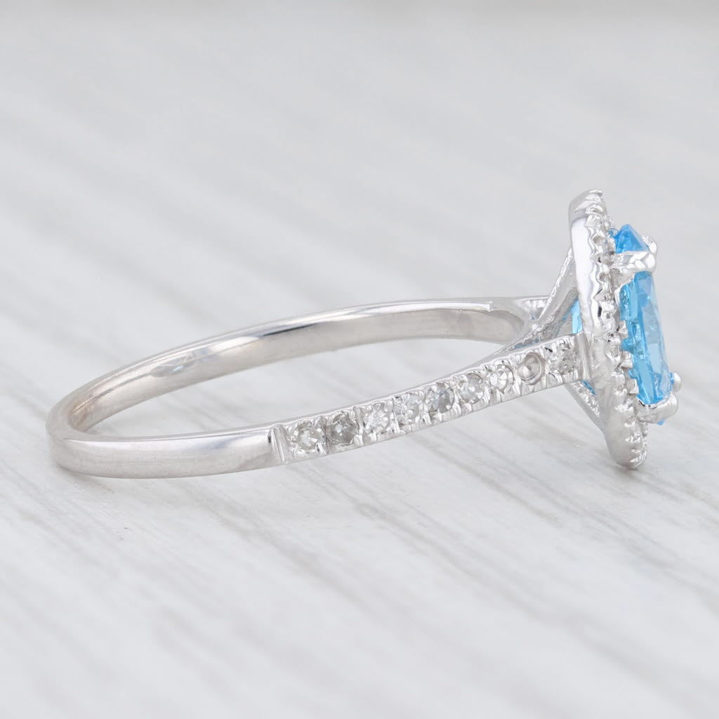 New 1.90ctw Oval Blue Topaz Diamond Halo Ring 14k White Gold Size 7.5
