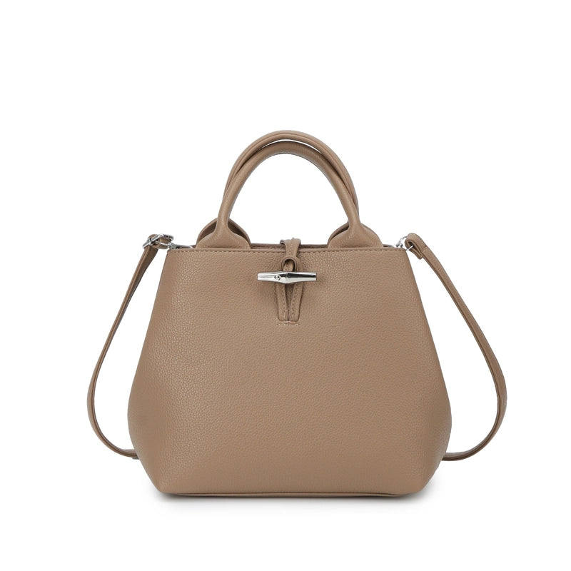 Women's Pu Leather Solid Color Classic Style Sewing Thread Bucket Zipper Lock Clasp Crossbody Bag