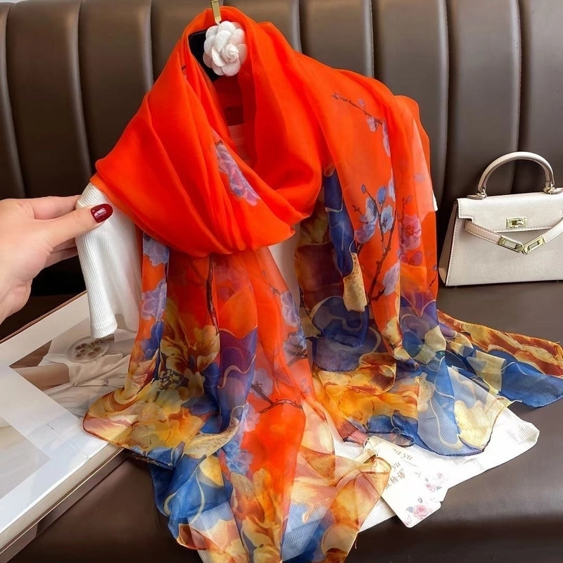 Women's Elegant Color Block Yourou Yarn Silk Scarf