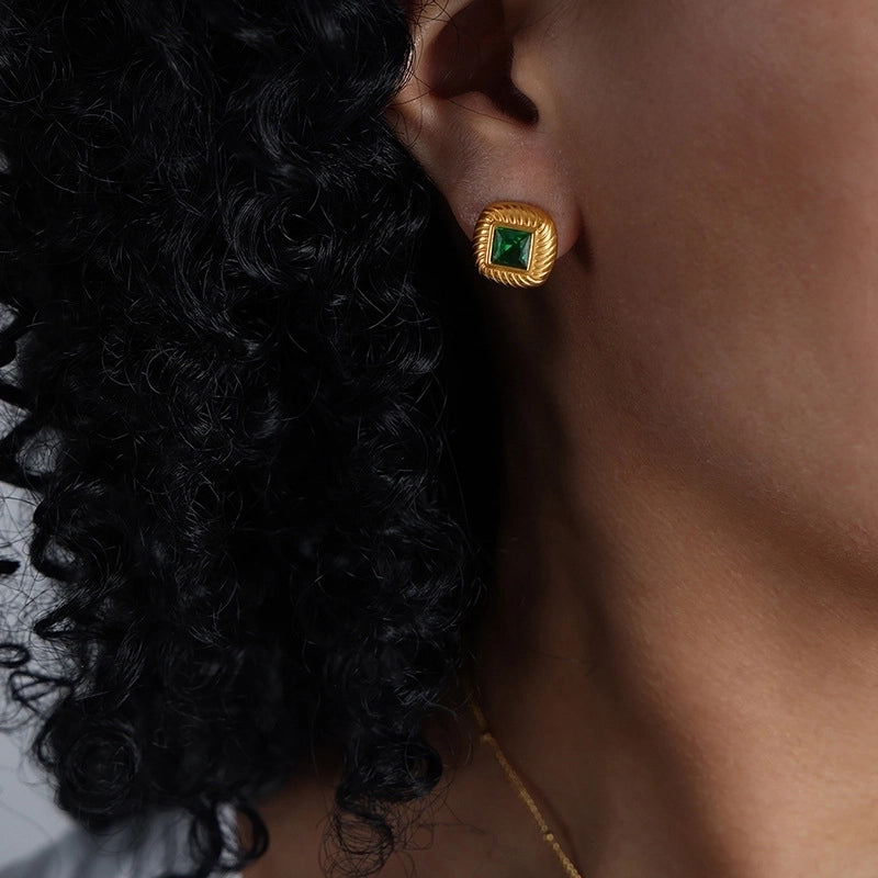 Retro Minimalist Streetwear Square Titanium Steel 18K Gold Plated Plating Inlay Earrings Necklace