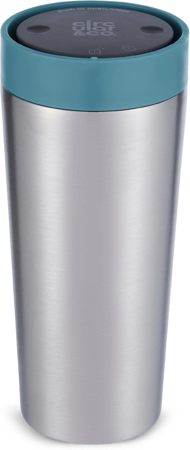 Circular & Co Thermal Stainless Steel Travel Mug - 8oz/227ml - Insulated Reusable Coffee Cup - 100% Leakproof & Lockable - 6 Hours Hot/Cold - Push Top, One Hand Open, 360 Drinking Coffee Tumbler