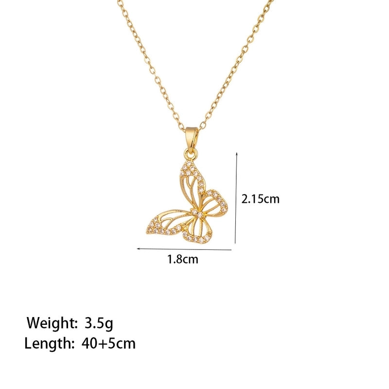 Sweet Minimalist Star Heart Shape Bow Knot Titanium Steel Zircon Plating Inlay Pendant Necklace